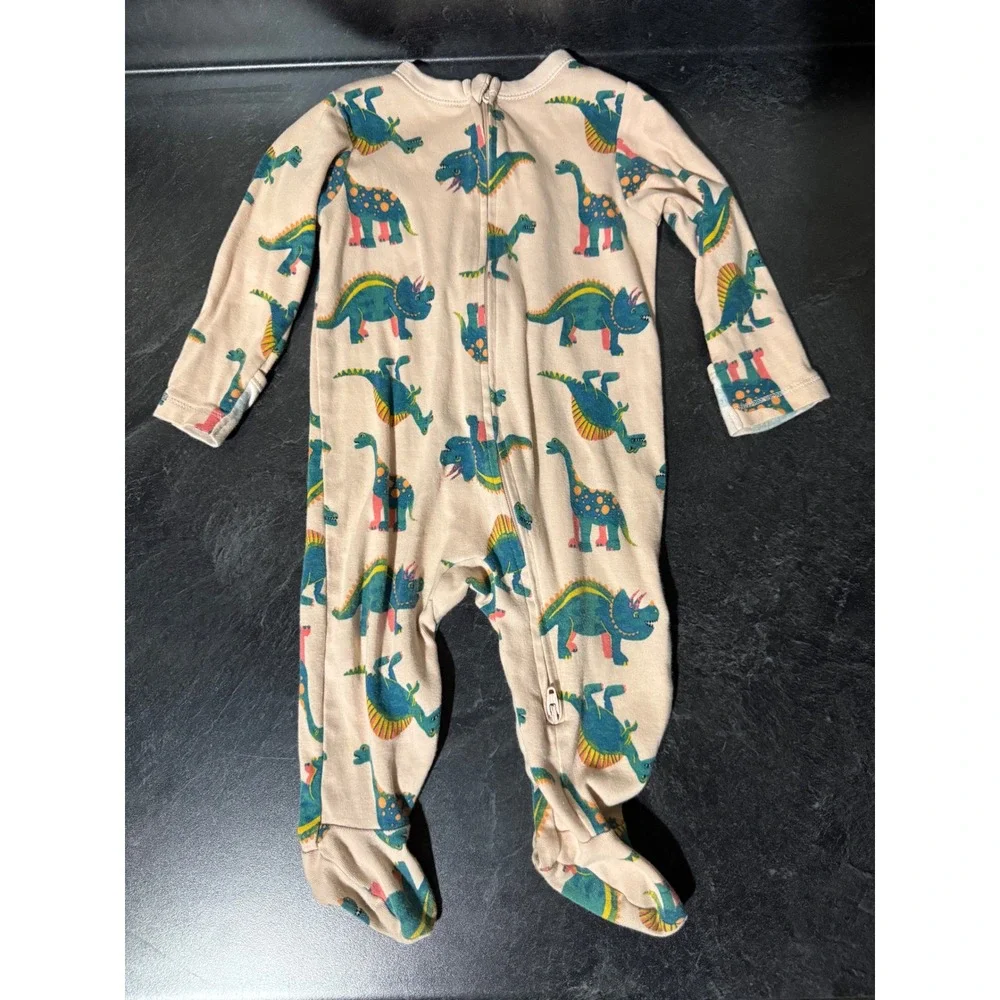 (Lot of 3) 6-9M Baby Zip Footed Sleepers Dinosaur Owl Polka Dot Infant Mittens